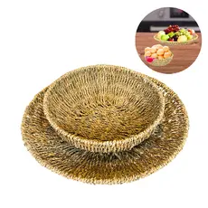 Kit 2 Cestos Fibra Artesanal Ecológico centro de mesa pães frutas toalhas perfume cosmético planta vela aromatizador