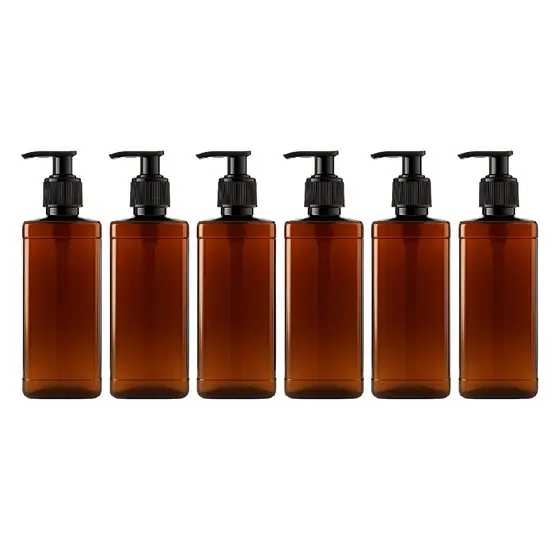 6 Frascos com Tampa Pump Refil Saboneteira Âmbar Suporte Shampoo Cosméticos 400ml Hotel Clínica Academia Banheiro Lavabo