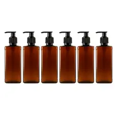 6 Frascos com Tampa Pump Refil Saboneteira Âmbar Suporte Shampoo Cosméticos 400ml Hotel Clínica Academia Banheiro Lavabo