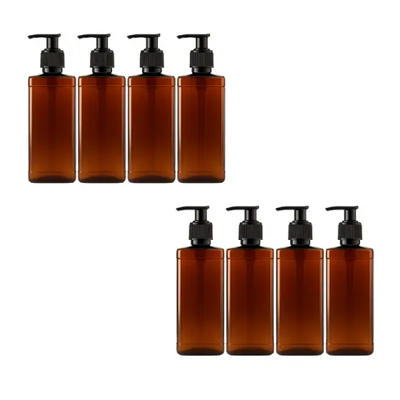 8 Frascos Âmbar 400ml Refil Válvula Pump Dispenser Shampoo Sabonete Loção Álcool Gel Hotel Restaurante Clínica Academia