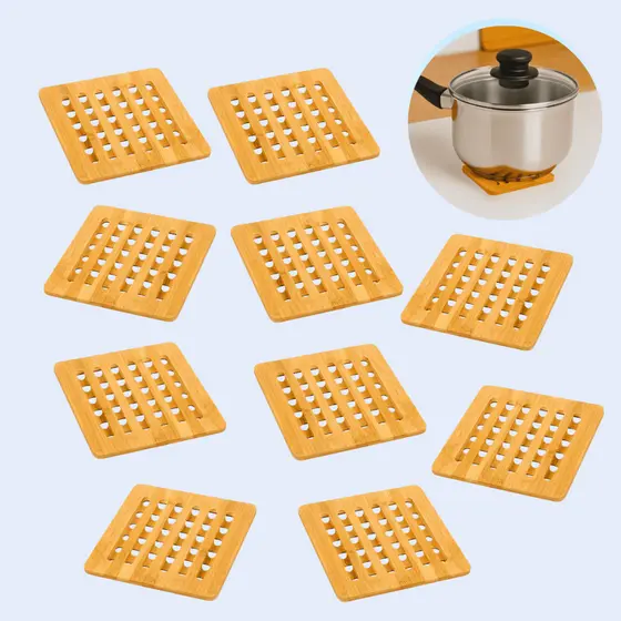 Kit 10 Descanso de Panela em Bambu Suporte Forma Travessa Bule Sopeira Servir Mesa Posta Bancada Cozinha Pia Restaurante