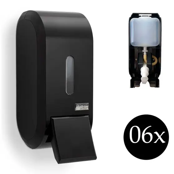 Kit 6 Porta Sabonete Dispenser álcool gel sabonete líquido saboneteira Urban Premisse reservatório preta consultorio banheiro academia condominio lavabo alco bar