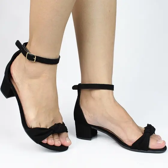 Sandália Macerata Salto Médio Feminina com Fecho de Fivela e detalhe em Nó Moda Casual Ref: 075
