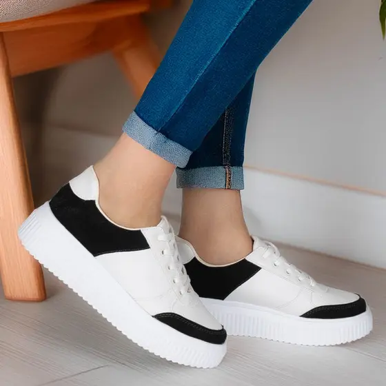 Tênis Feminino Plataforma Casual - Preto e Branco, Conforto para o Dia a Dia Ref:1024