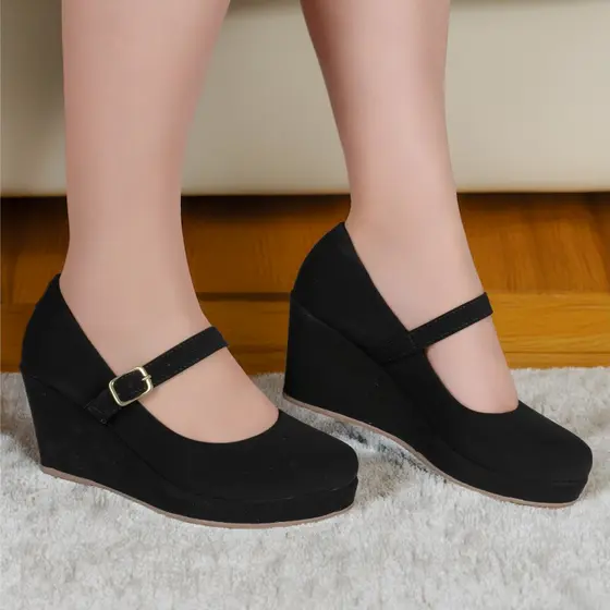 Salto Anabela Boneca Feminina Melissa Preto Nobuck Moda Lolita Ref: 890