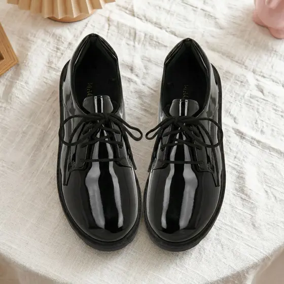 Sapato Feminino Oxford Tradicional Preto Confortável com Cadarço Clássico Ref: 501