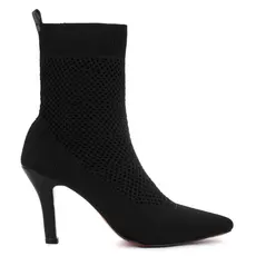 Bota Feminina Ankle Boots Meia Salto Alto Agulha Bico Fino de Tricô Cool Ref: 8044