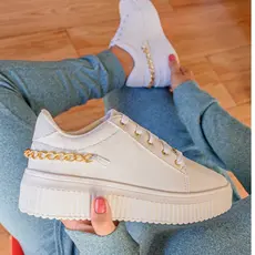 Tênis Feminino Caixa Alta com Corrente Dourada Elegante e Fashion Tendência Ref: 1.101