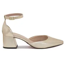 Scarpin Feminino Sola Vermelha Salto Bloco Médio Geométrico Girl Boss Moda Luxo Fino Macerata 14.301