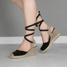 Sandália Anabela Espadrille de Amarrar Feminina Clássica Casual Macerata Ref: 893