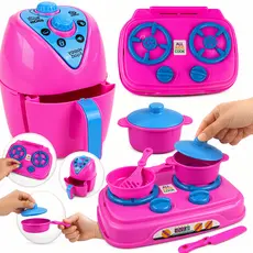 KIT COZINHA INFANTIL COM FOGÃO + AIRFRYER + JOGO DE JANTAR PANELINHAS  peças