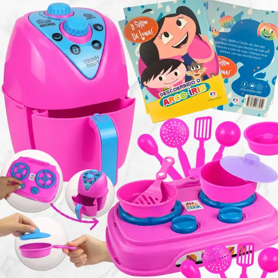 Kit Cozinha Infantil Brinquedo peça Air Fryer Panela Fogão Comidinha Eletrodoméstico Utensílio