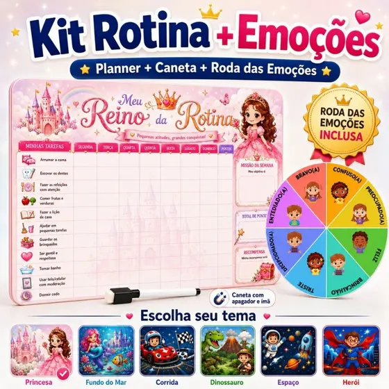 Quadro de Rotina Infantil Magnético Planner de Rotina Quadro de Tarefas Semanal Caneta Emoções