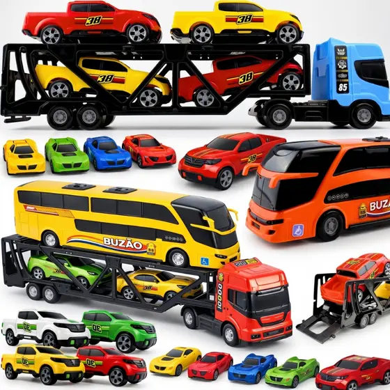 Kit Carrinho Brinquedo Caminhão Cegonha Ônibus Miniatura Presente Menino Infantil Completo Veículos