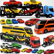 Kit Carrinho Brinquedo Caminhão Cegonha Ônibus Miniatura Presente Menino Infantil Completo Veículos