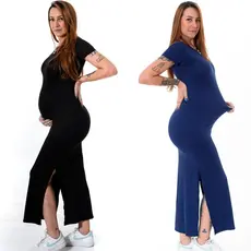 Vestido Manga Gestante Grávida Maternidade Canelado Confortavel Fenda Longo Evangélico Casual Moderno