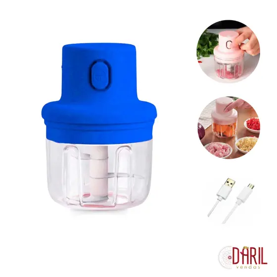 Mini Triturador Elétrico Compacto Azul USB 300ml – Tritura Moe Rápido Com Cabo USB