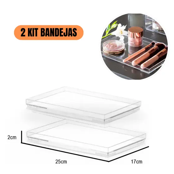 kit 2x Bandeja Organizadora Acrilico Cristal liso Penteadeira Banheiro Cozinha