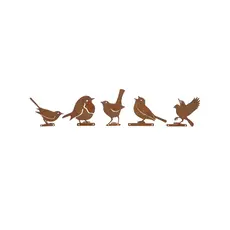 Decoração Pássaros de Metal para Jardim Cor de Ferrugem 5 Pç