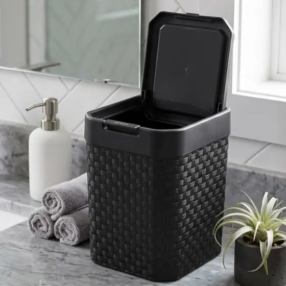 Kit 1 Ou 2 Lixeiras Rattan 5 Litros Tampa Click Banheiro Lavabo Cozinha Compacta Decorativa