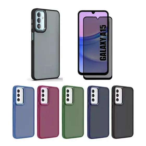 Película Privacidade Samsung A15/A14/A06/A05/A05S/A34/A54/A35/A55/A16 + Capa Space Acrilica Colorida com detalhe metal