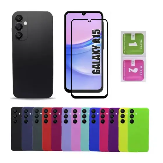 Kit para Samsung A15 Pelicula 3D + Capa Aveludada Colorida