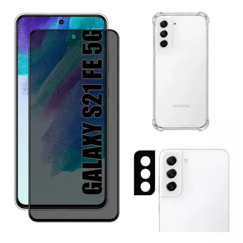 Kit Para Samsung S21 Fe Película Privacidade + Capa Capinha Anti Shock+Pelicula Camera 3D