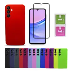 Pelicula Vidro 3D Samsung A17 + Capa Aveludada Colorida Capinha Samsung
