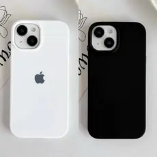 Capa de Silicone Aveludada Preto Branco para iPhone 11 12 13 14 15 16 Pro Max XR - Anti-Impacto