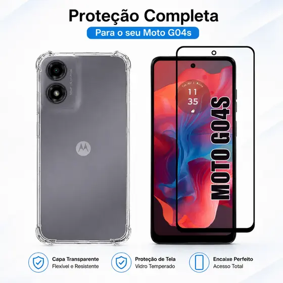 KIt Pelicula Vidro 3D Comparável Com Motorola G04S + Capa Capinha Anti Shock