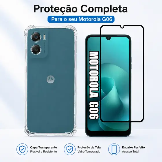 KIt Pelicula Vidro 3D Moto G06 + Capa Anti Shock Capinha Mororola