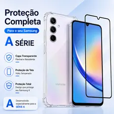 Kit Película 3D HD + Capa Anti-Shock Compatível Samsung A17 A15 A06 A14 A16 A07 | Proteção Tela Anti-Arranhão Anti