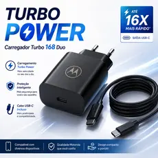 Carregador Turbo Power 168w Tipo-C Bivolt Preto