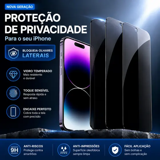 Película Privacidade Comparável Com iPhone 11 12 13 14 15 16 17 Pro Max Plus XR Anti Espião Vidro Temperado 9H