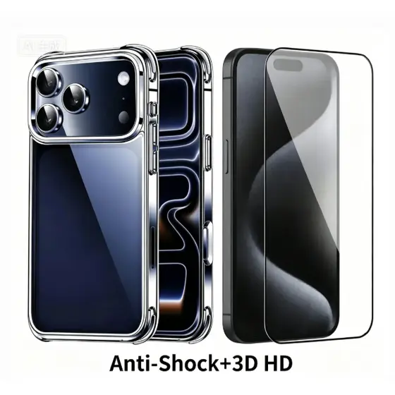 Kit Película 3D HD + Capa Anti-Shock Compatível iPhone 11 XR 12 13 14 15 16 17 Pro Max Proteção Tela Anti-Arranhão Anti