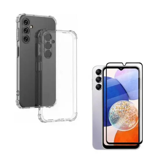 Kit Capa Anti Impacto Transparente Para Samsung Galaxy A14 + Película 3D Vidro