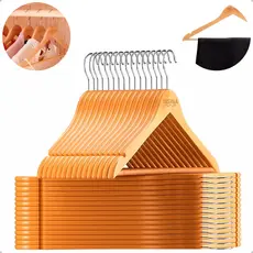 KIT Cabides de Madeira Roupas Antiderrapante Natural Marfim Gancho de Metal