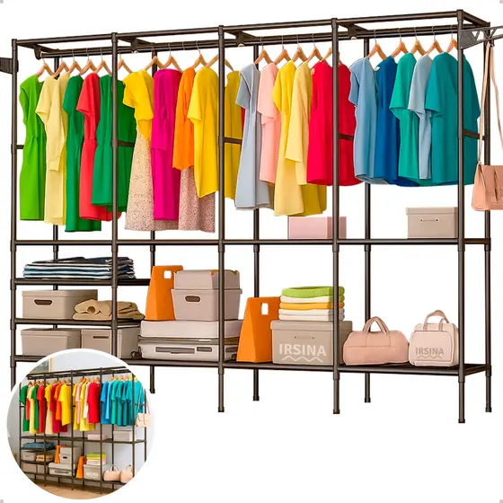 Guarda Roupa Roupeiro Closet Aberto Divisórias com Cabideiro Sapateira e Prateleiras Organizador Roupas
