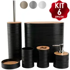 Kit Banheiro Completo 6 Peças Bambu Moderno com Tampa