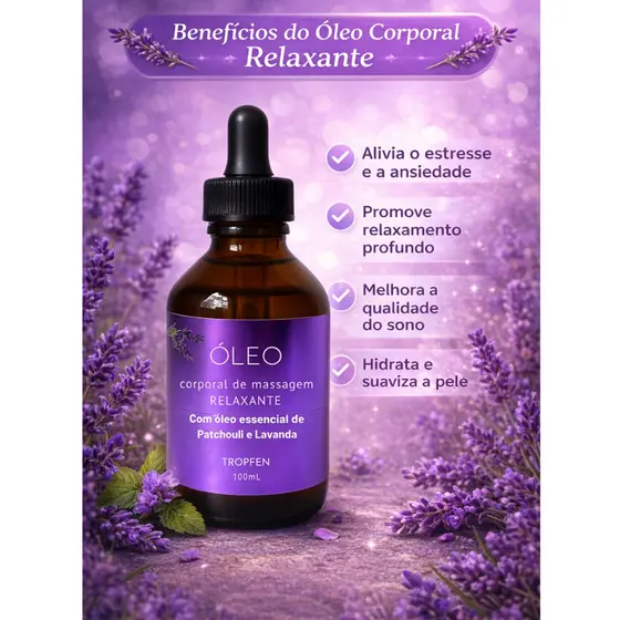 Óleo Corporal Relaxante para Massagem com Óleo Essencial Lavanda Aromaterapia 100 mL