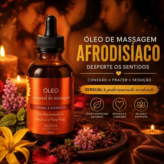 Óleo de Massagem Tântrica Erótica com Óleo Essencial - 100% Natural