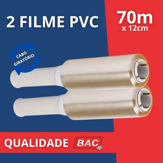 Kit 2 Rolo Fácil Filme PVC Plástico 70m Embala, Protege, Conserva Alimentos e Estética Qualidade Bac