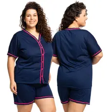 Pijama Plus Size Americano Amamentação Cirúrgico com botões em malha