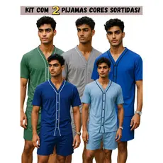 2 PIJAMA MASCULINO CIRURGICO ABERTO COM BOTÕES EM MALHA CORES SORTIDAS