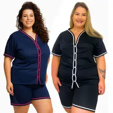 Kit 2 Baby Doll Plus Size Pijama Feminino em Malha com Botões Amamentação Cirurgico
