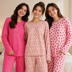 Pijama Suede Feminino Estampado Longo Calça Comprida Manga Longa Confortável Sem Botão