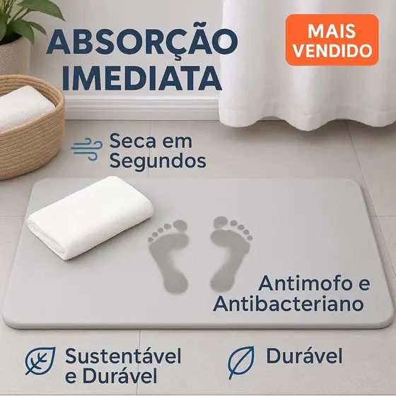 Tapete de Pedra Diatomita Para Banheiro Secagem Rápida 60cm x 40cm Antiderrapante Impermeável