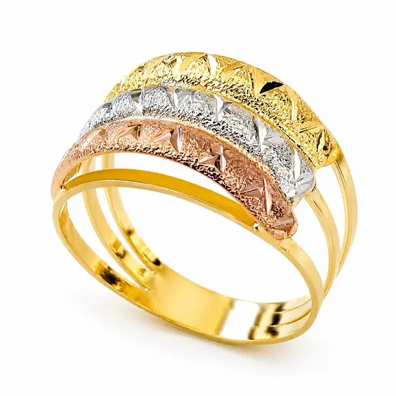 Anel 3 Cores de Ouro Banhado a Ouro 18k