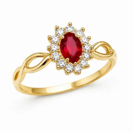 Anel Pedra vermelha Rubi banhado a ouro 18k - Elegante para formatura ou uso Diário Noah joias