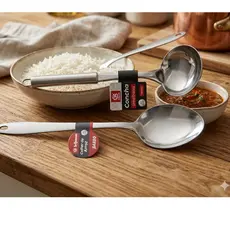 KIT INOX: 1 COLHER DE ARROZ 32,5CM + 1 CONCHA 27CM - SQ SO QUALIDADE - LINHA D"CASA